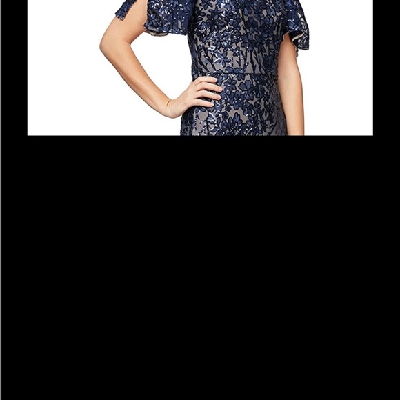 Women's Sequin Stretch Lace Gown - Navy/Nude - Mother of the Bride or Groom - Picture 6 of 6